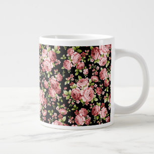 Beautiful Floral Pattern Roses with Green Foliage Large Coffee Mug