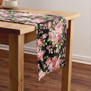 Beautiful Floral Pattern Roses with Green Foliage Long Table Runner