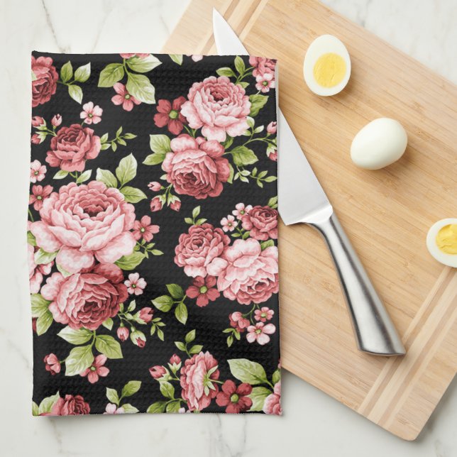 Beautiful Floral Pattern Roses with Green Foliage Tea Towel (Quarter Fold)