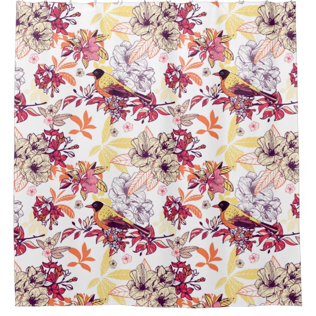 Beautiful Floral pattern Shower Curtain (Front)