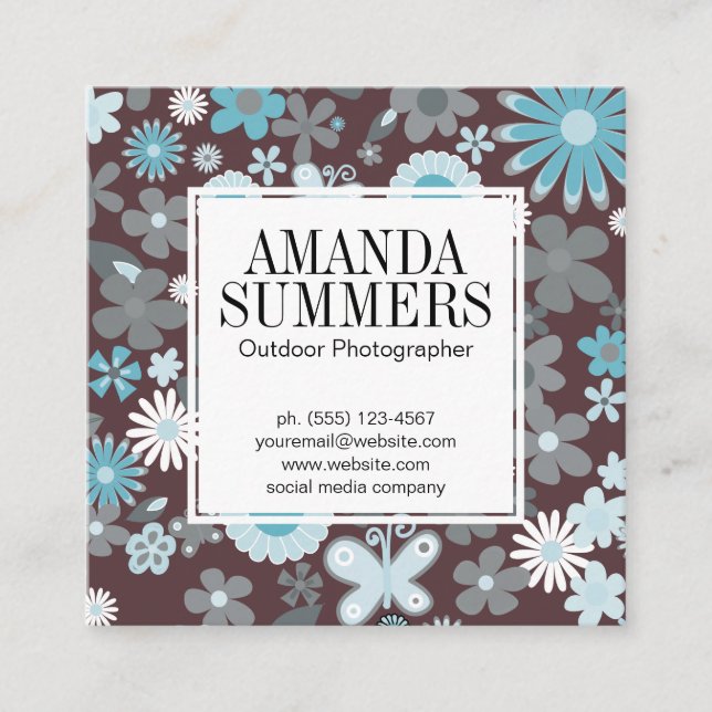 Beautiful Floral Pattern Square Business Card (Front)