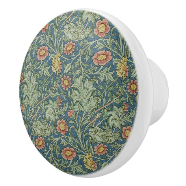 Beautiful Floral Pattern William Morris Green Pink Ceramic Knob (Right)