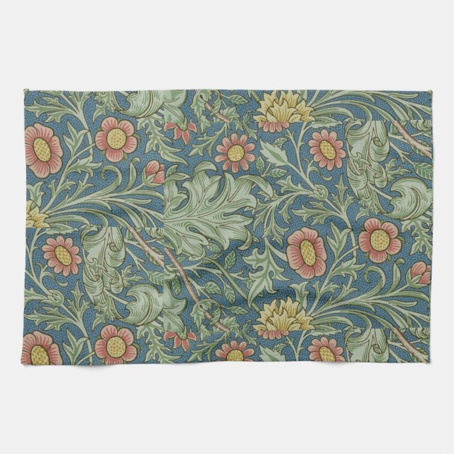 Beautiful Floral Pattern William Morris Green Pink Tea Towel (Horizontal)