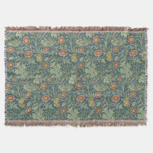 Beautiful Floral Pattern William Morris Green Pink Throw Blanket (Front)
