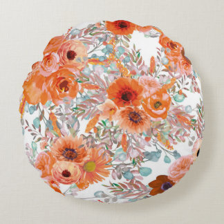 Beautiful Floral Pattern With Bright Autumn Leaves Round Cushion