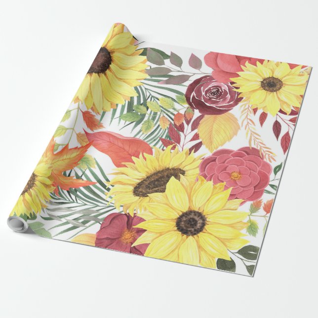 Beautiful Floral Pattern With Bright Autumn Wrapping Paper (Unrolled)