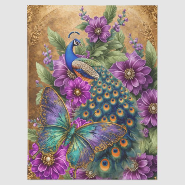 Beautiful Floral Peacock Decoupage Tissue Paper (Front)