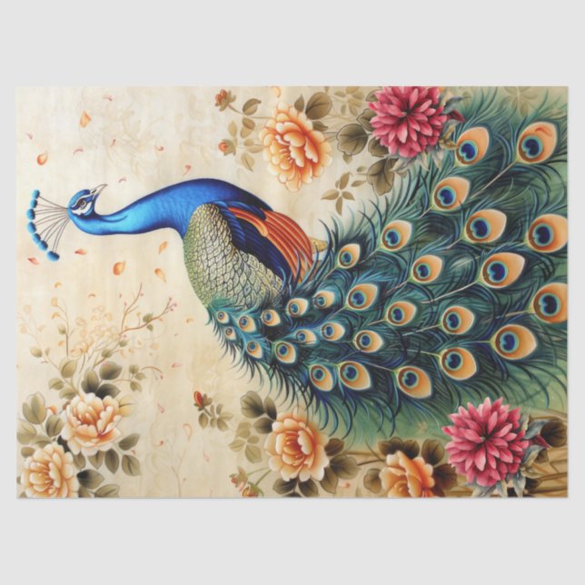 Beautiful Floral Peacock Decoupage Tissue Paper (Front)