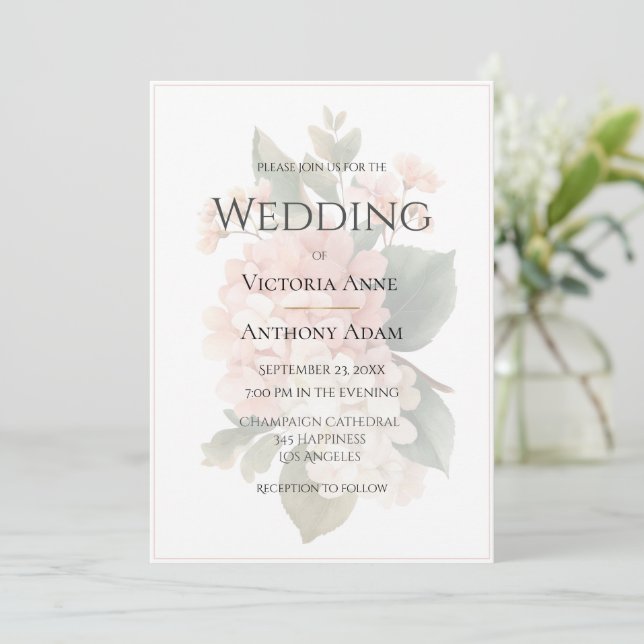 Beautiful Floral Peonies Elegant Wedding  Invitation (Standing Front)