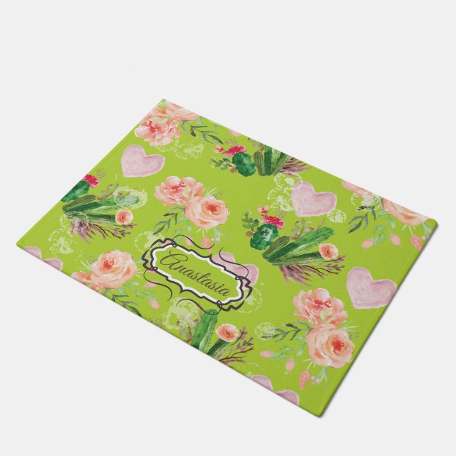 Beautiful Floral Personalised Cactus Doormat (Angled)