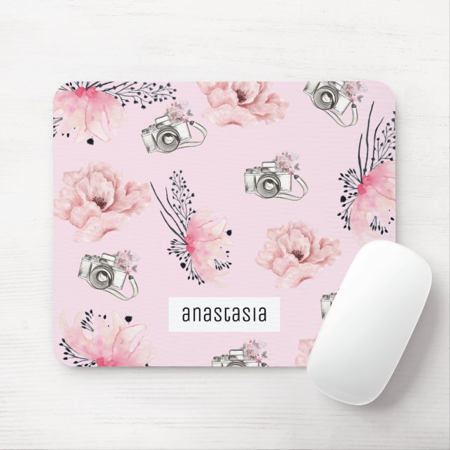 Beautiful Floral Personalised Pastel Pink Mouse Pad (With Mouse)