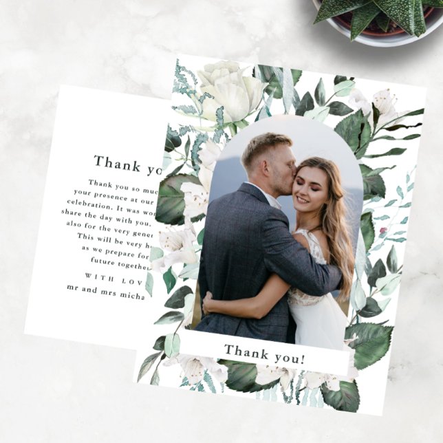 Beautiful Floral Photo Wedding Thank You Message Postcard (Creator Uploaded)