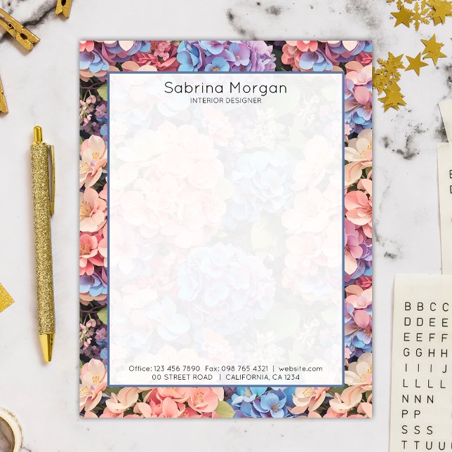 Beautiful Floral Pink, Blue & Purple Hydrangeas Custom Letterhead (Creator Uploaded)