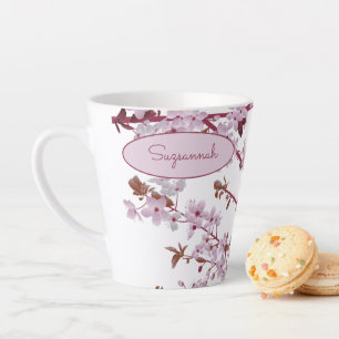 Beautiful Floral Pink Cherry Blossoms Custom Latte Mug