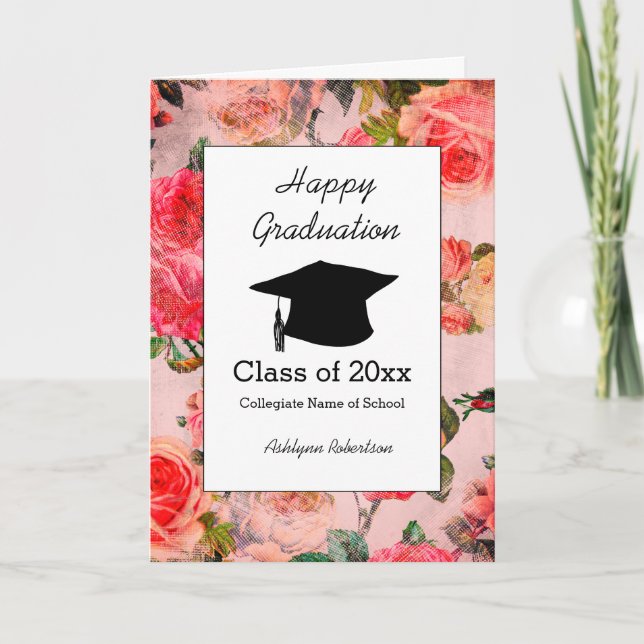 Beautiful Floral Pink Graduation Card (Front)