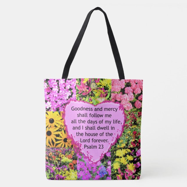 BEAUTIFUL FLORAL PSALM 23 DESIGN TOTE BAG (Front)