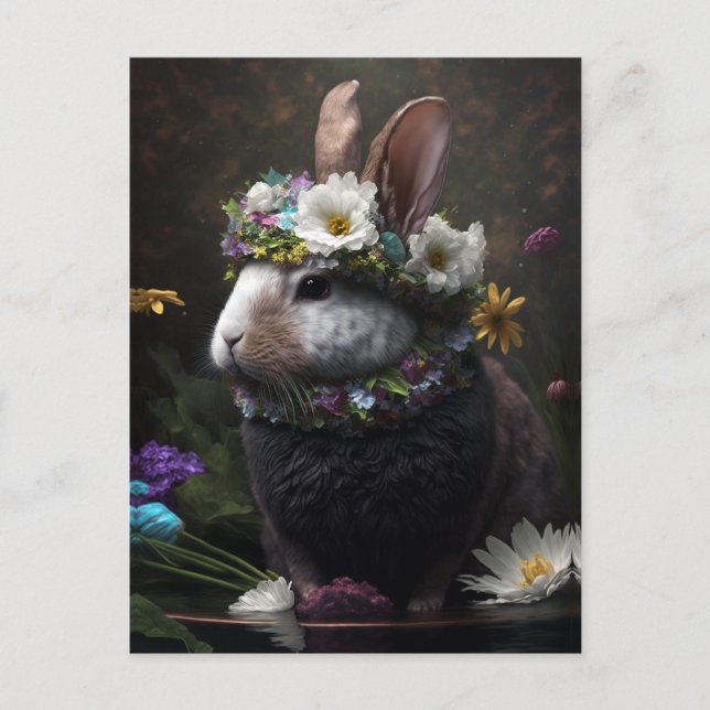 Beautiful Floral Rabbit Postcard (Front)