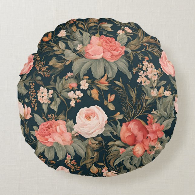Beautiful Floral Rose Flowers Round Cushion (Front)