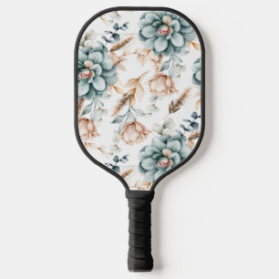 Beautiful floral seamless pattern with vintage pickleball paddle