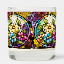 Beautiful Floral Stained Glass Scented Jar Candle