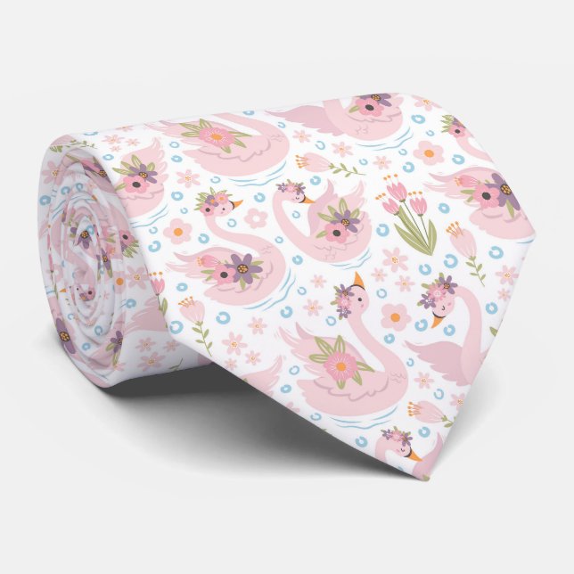 Beautiful Floral Swan Neck Tie (Rolled)