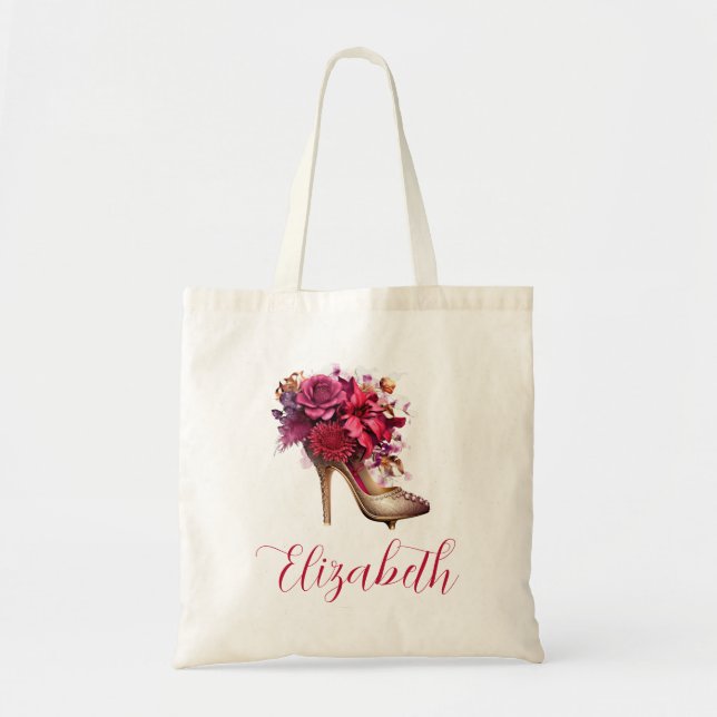 Beautiful Floral theme high heel shoe Tote Bag (Front)