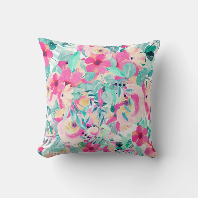 Beautiful Floral Throw Pillow in Spring Colours (Front)