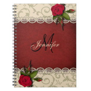 Beautiful Floral Vintage Design - Monogram Spiral Notebook