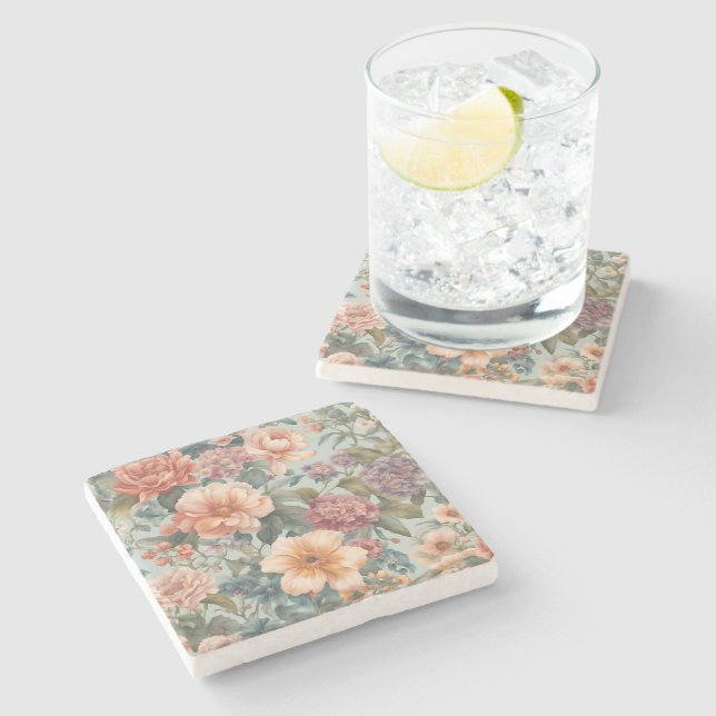 Beautiful Floral Vintage Flower Painting Stone Coaster (Side)