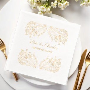 Beautiful Floral Vintage Wedding Foil Napkins
