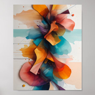 Beautiful Floral Water paint with floating Poster