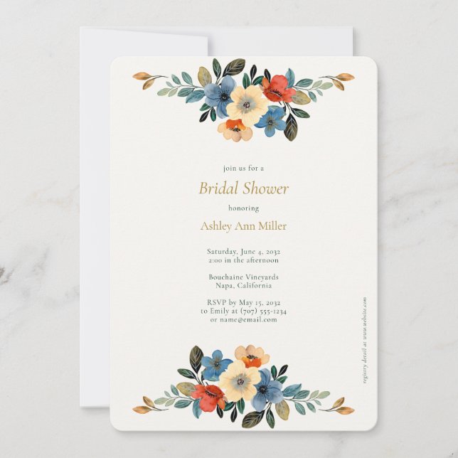 Beautiful Floral Watercolor Bridal Shower  Invitation (Front)