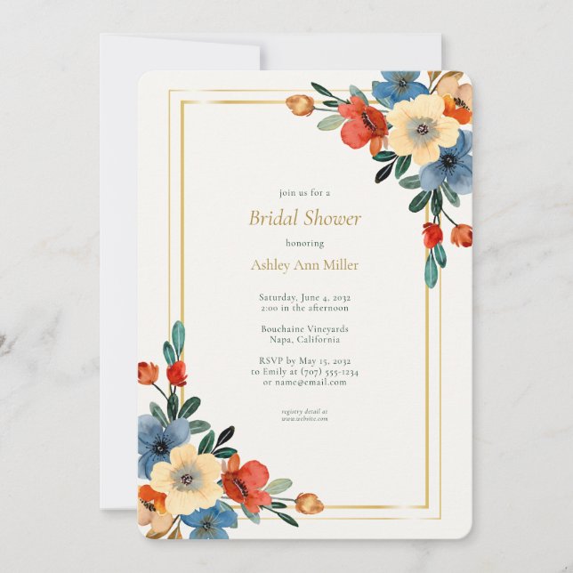 Beautiful Floral Watercolor Bridal Shower  Invitation (Front)