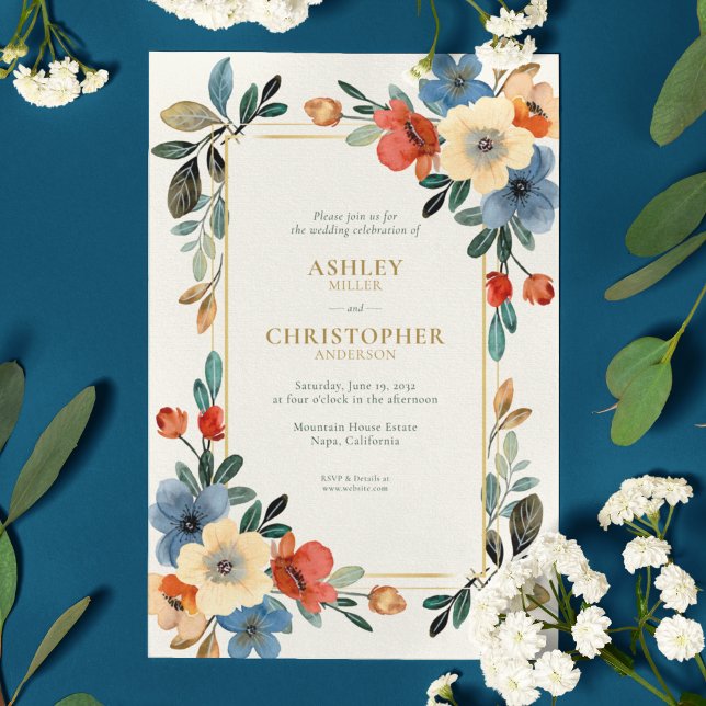 Beautiful Floral Watercolor Ivory Wedding Invitation (Creator Uploaded)