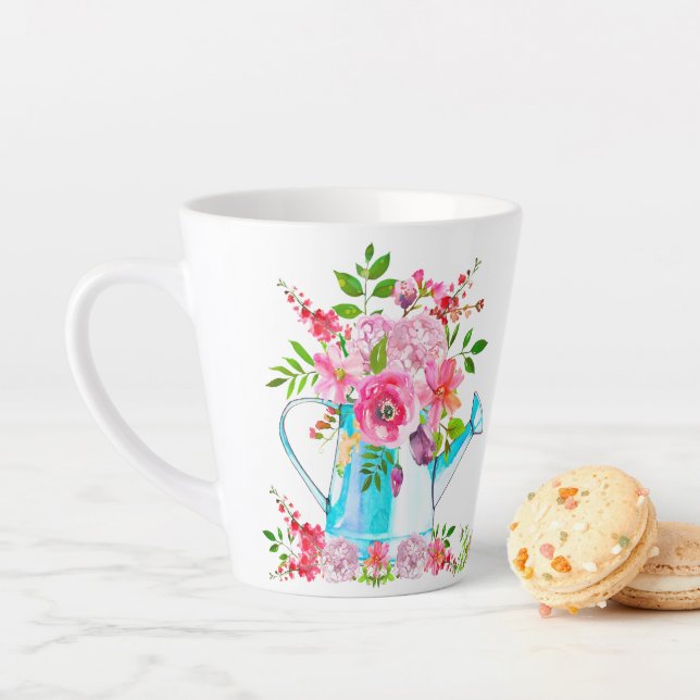 Beautiful Floral Watercolor Pink Pastel Flowers Latte Mug (In Situ)