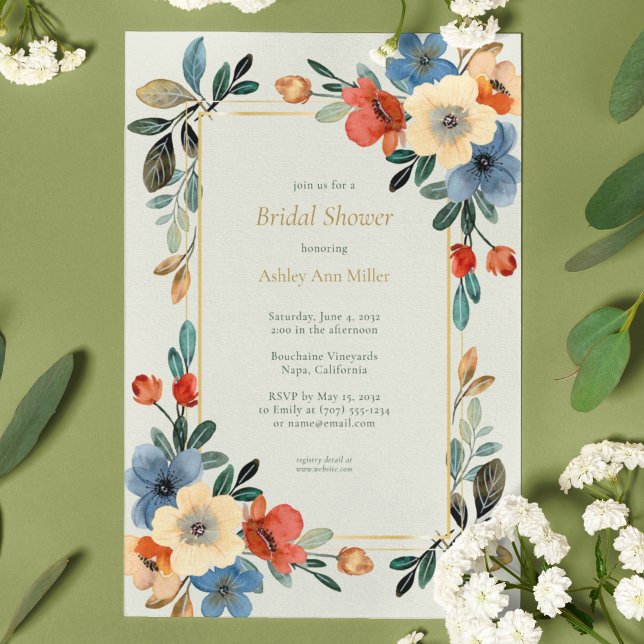 Beautiful Floral Watercolor Sage Bridal Shower Invitation (Creator Uploaded)
