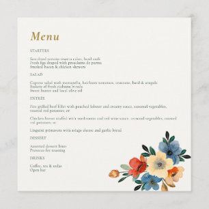 Beautiful Floral Watercolor Wedding Menu