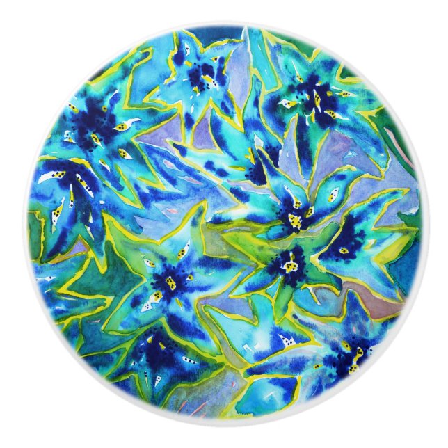 Beautiful Floral Watercolour Ceramic Door Knob (Front)