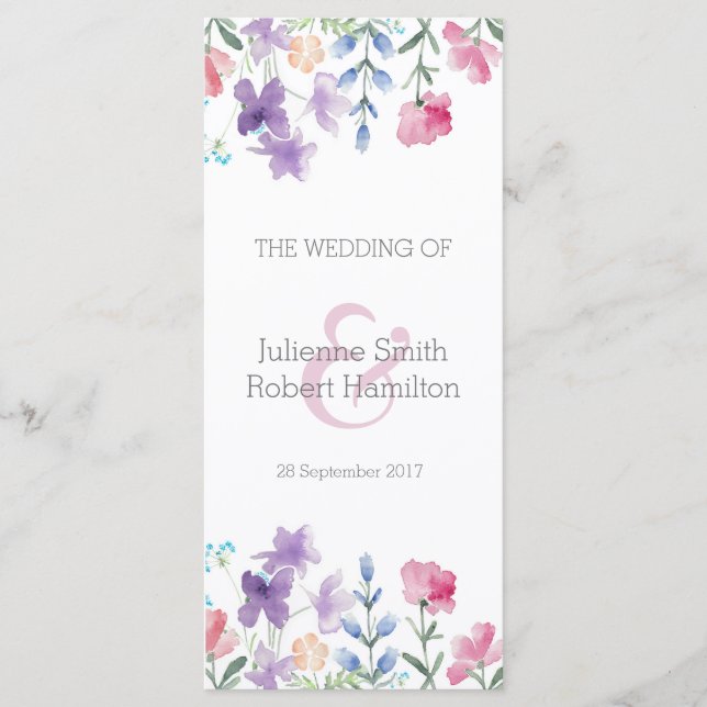 Beautiful Floral Wedding Ceremony Program Programme (Front)