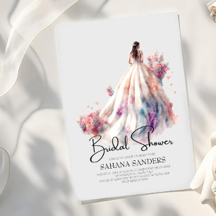 Beautiful Floral Wedding Dress Bridal Shower Invitation