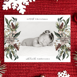 Beautiful Floral White Merry Christmas Photo Card