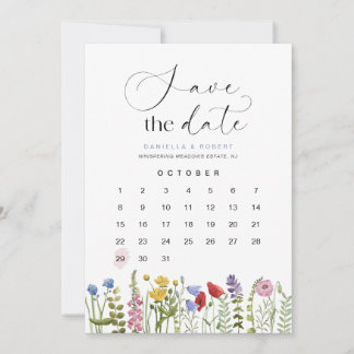 Beautiful Floral Wildflower Wedding Calendar  Save The Date