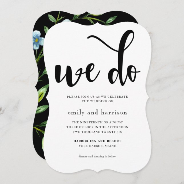 Beautiful Floral with Whimsical Typography Wedding Invitation (Front/Back)