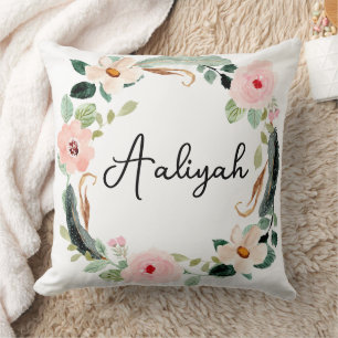 Beautiful Floral Wreath Name Monogram Cushion