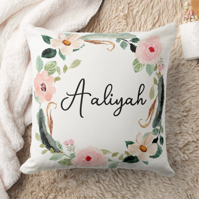 Beautiful Floral Wreath Name Monogram  Cushion (Blanket)