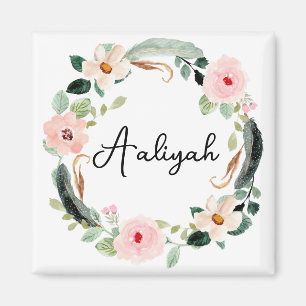 Beautiful Floral Wreath Name Monogram  Magnet