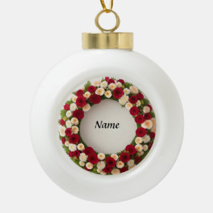 Beautiful Floral Wreath with Colourful Flowers Ceramic Ball Christmas Ornament