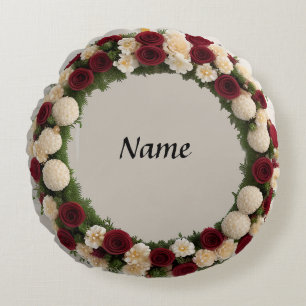 Beautiful Floral Wreath with Colourful Flowers Round Cushion