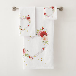 beautiful floral wreath with watercolor pink  bath towel set