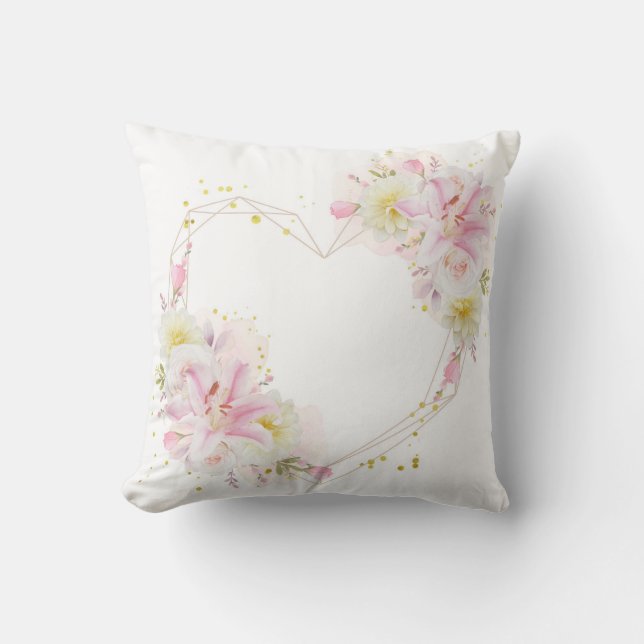 beautiful floral wreath with watercolor pink throw cushion (Front)